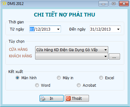 báo cáo chi tiết nợ phải thu