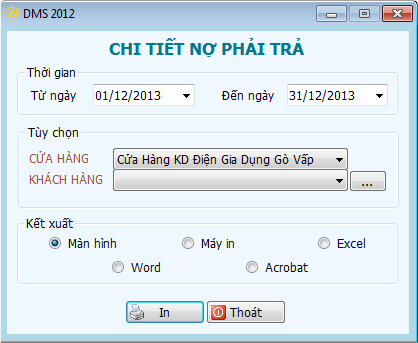 báo cáo chi tiết nợ phải trả